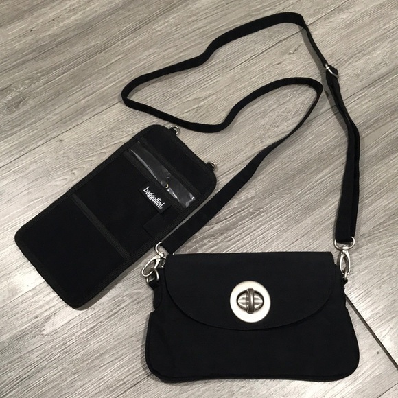 Baggallini Three Piece Black Nylon Travel Set: Passport Holder, Clutch & Strap - Picture 1 of 12